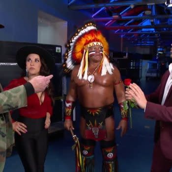 Mickie James appears with WWE legends Sgt. Slaughter and Tatanka in a segment with Angel Garza on Raw Legends night.