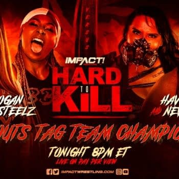 Match graphic for Tasha Steelz and Kiera Hogan vs. Havok and Neveah at Impact Hard to Kill