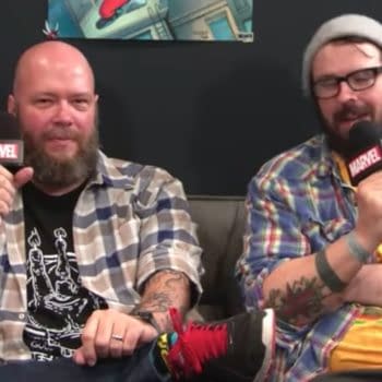 Matthew Rosenberg (right) appears on a Marvel video with fellow comics elite Jason Aaron