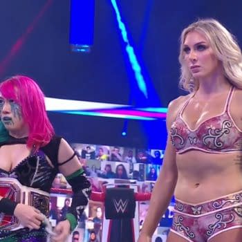 Charlotte Flair and Asuka react to news on WWE Raw that Lacey Evans is pregnant with Ric Flair's baby.