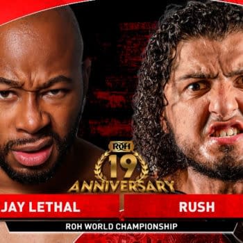 Match graphic for Jay Lethal vs. Rush at ROH 19th Anniversary