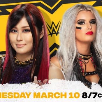 Match graphic for Io Shirai vs. Toni Storm on WWE NXT this week.