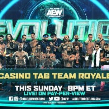 Match graphic for the tag team Casino Battle Royale at AEW Revolution.