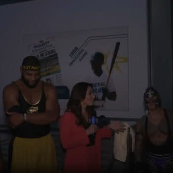 The Street Profits and the Mysterios celebrate their victory over Alpha Academy and the Dirty Dogs on WWE Smackdown