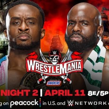 Match graphic for Big E vs. Apollo Crews for the Intercontinental Championship at WWE WrestleMania.