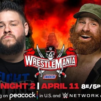 Match graphic for Kevin Owens vs. Sami Zayn at WWE WrestleMania.