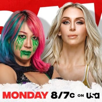 Match graphic for Asuka vs. Charlotte Flair on WWE Raw next week.