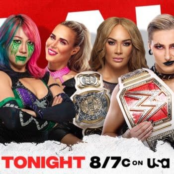 Asuka will team with Lana and Naomi to face Rhea Ripley, Shayna Baszler, and Nia Jax on WWE Raw tonight.