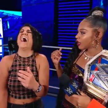 Bayley finds something to laugh about -- Bianca Belair -- on WWE Smackdown