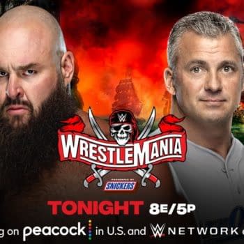 Shane McMahon will get these hands after spending weeks calling Braun Strowman stupid at WrestleMania Night 1 tonight. [Match graphic: WWE]