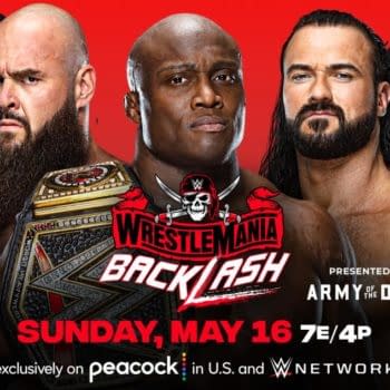 WWE WrestleMania Backlash match graphic: Bobby Lashley vs. Drew McIntyre vs. Braun Strowman for the WWE Championship