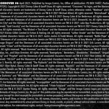 The Legal Credits For Crossover #6 by Geoff Shaw and Donny Cates