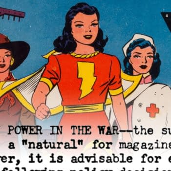 Wow Comics #11 (Fawcett Publications, 1943) featuring Mary Marvel, drawn by Marc Swayze, written by Bill Finger.