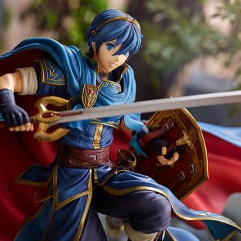 Fire Emblem Marth Raises His Sword With Intelligent Systems Statue