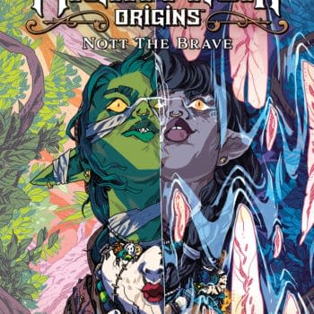 Cover to Critical Role: The Mighty Nein Origins - Nott the Brave, written by Sam Maggs with Critical Role's Matthew Mercer and Sam Riegel, with art by William Kirkby, colors by Mildred Louis, and letters by Ariana Maher, in stores in April 2022 from Dark Horse Comics and retailing for $17.99