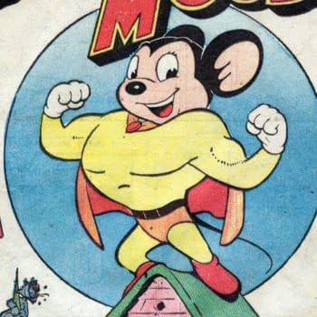 Terry-Toons Comics #38, Mighty Mouse title splash page, Marvel 1945.
