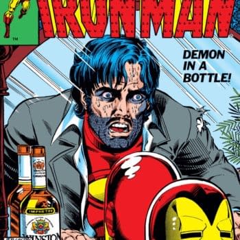 The cover to Iron Man #128 (Demon in a Bottle), showing what Tony Stark might look like after a 48-hour crypto trading binge