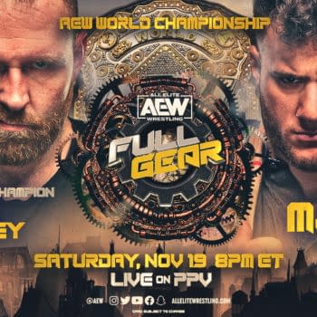 AEW Full Gear promo graphic: Jon Moxley vs. MJF for the AEW World Championship
