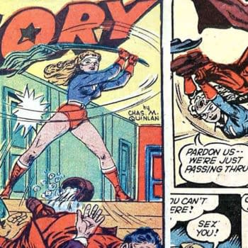 Miss Victory in Captain Aero Comics (Holyoke, 1942).