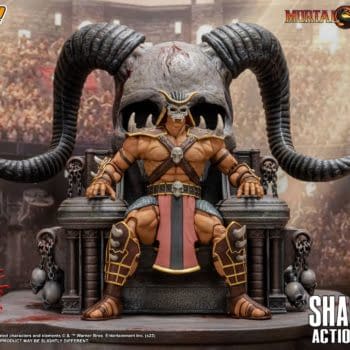 Mortal Kombat Shan Kahn Sits Upon His Throne with Storm Collectibles 