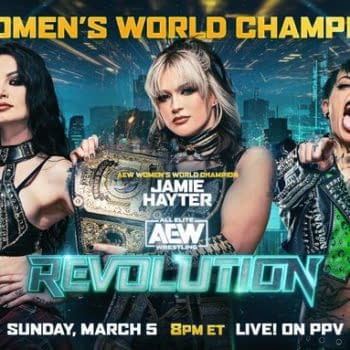 AEW Revolution promo graphic - Jamie Hayter vs. Saraya vs. Ruby Soho