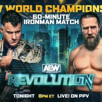 AEW Revolution promo graphic - MJF vs. Bryan Danielson in an Iron Man Match