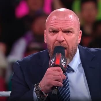 While Triple H was giving this speech at the start of WWE Raw, Vince McMahon was stealing his spot in Gorilla.