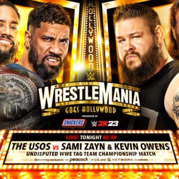 WrestleMania Saturday Promo Graphic: The Usos vs. Kevin Owens and Sami Zayn