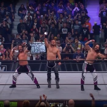 The Elite (Hangman Adam Page and The Young Bucks) win the ROH Six-Man Tag Team Championships on AEW Rampage: Grand Slam
