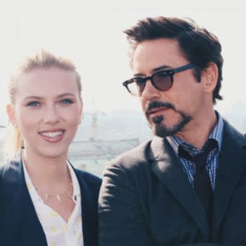 Scarlett Johansson, Robert Downey Jr. at The Avengers photocall at rooftop of Ritz-Carlton hotel, April 17, 2012, photo by Naumova Ekaterina.