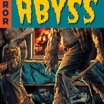 A comic book cover with the word “Terror” on a red background and the title, “Epitaphs From the Abyss,” and two figures with a chainsaw and a machete appearing underneath the title of the series.