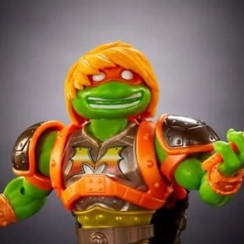 Mikey Shows Off His Inner He-Man with Mattel’s Turtles of Grayskull 