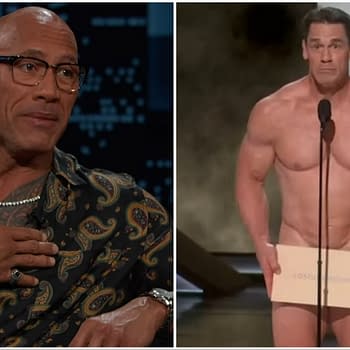 The Rock Reacts to Nearly Naked John Cena Kimmel on Envelope Size