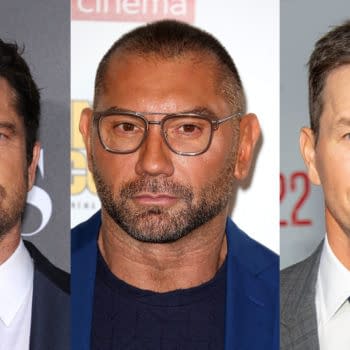 Gerard Butler photo by DFree, Dave Bautista photo by Fred Duval, Mark Wahlberg photo by Eugene Powers / Shutterstock.com