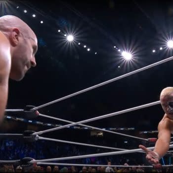 Darby Allin looks for a handshake from Claudio Castagnoli after dumping him to win the Royal Rampage match on AEW Rampage