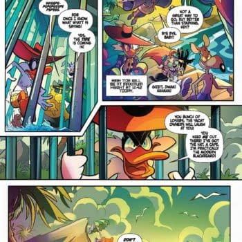 Preview page from FEB240274 Negaduck #8, by (W) Jeff Parker (A) Ciro Cangialosi (CA) Drew Moss, in stores Wednesday, September 18, 2024 from DYNAMITE