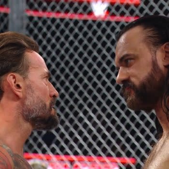 CM Punk and Drew McIntyre face off at WWE Bad Blood in Hell in a Cell [WWE Screencap]