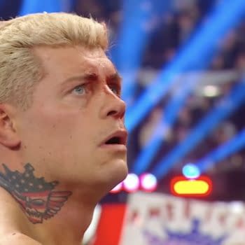 A battered Cody Rhodes leaves the WWE Elimination Chamber ring after reportedly getting beaten up by... Travis Scott?!