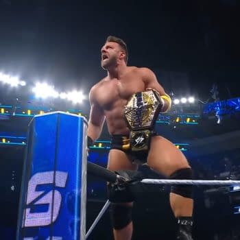 LA Knight celebrates his US title win on WWE SmackDown