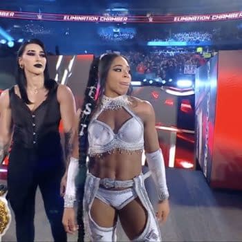 Rhea Ripley confronts chamber winner Bianca Belair at WWE Elimination Chamber PLE