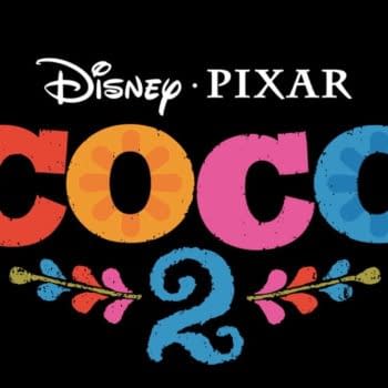 A vibrant logo for "Coco 2," featuring bold, colorful letters against a black background, with floral designs and the Disney-Pixar logo above.