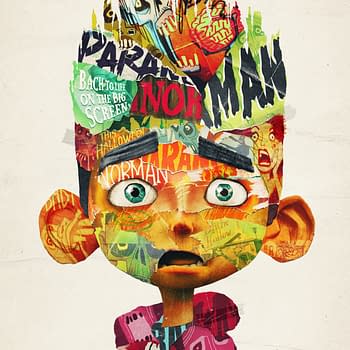 A colorful, stylized illustration of a boy with a shocked expression, featuring various text and imagery related to 'ParaNorman' and Halloween. The artwork highlights the film's remastered 3D release in theaters.