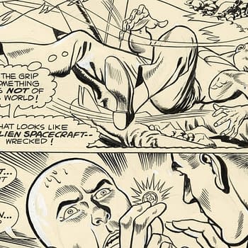 An illustration from a comic book featuring Guy Gardner, a physical education instructor, who appears to be in an alien spacecraft and is discussing his new role as Green Lantern. The scene captures intense expressions and dialogue boxes conveying the story's progression.