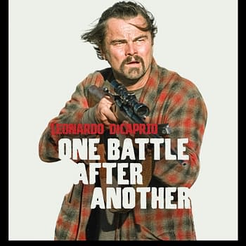 A promotional poster for the film 'One Battle After Another,' featuring a rugged man holding a firearm. The poster includes the names of actor Leonardo DiCaprio and director Paul Thomas Anderson, with a release date of September 26.