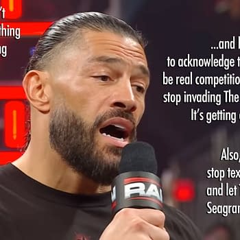 A professional wrestler passionately addresses the audience during a WWE Raw event, emphasizing a message about competition and personal stakes in the wrestling industry.