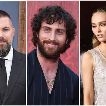 A collage featuring three individuals: a man with a short beard in a tuxedo, another man with curly hair and a casual outfit smiling broadly, and a woman with long hair styled elegantly in a beaded dress, all set against contrasting colorful backgrounds.