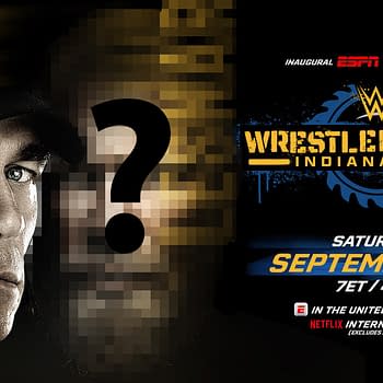 A promotional graphic for WWE's WrestlePalooza featuring a close-up of a man with blue eyes and a baseball cap labeled 'CENA' alongside a blurred face, with the event's logo and details including date and time.