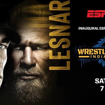 A promotional graphic for the ESPN WrestlePalooza event featuring images of two wrestlers, John Cena and Brock Lesnar, set against a dark background with bold text announcing the event details.