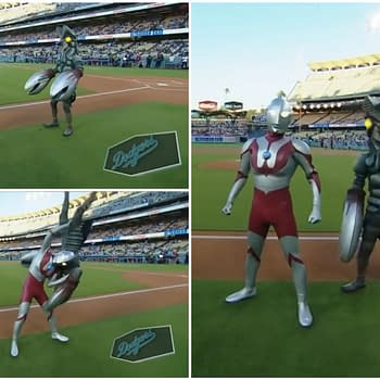 Ultraman Saved The First Pitch at Dodger Stadium Last Weekend