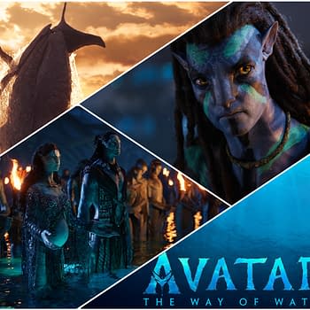 A feature image for "Avatar: The Way of Water" includes scenes of a whale breaching the water, Na'vi characters during a ceremonial gathering, and a close-up of a blue-skinned Na'vi with markings. The movie title is prominently displayed at the bottom.